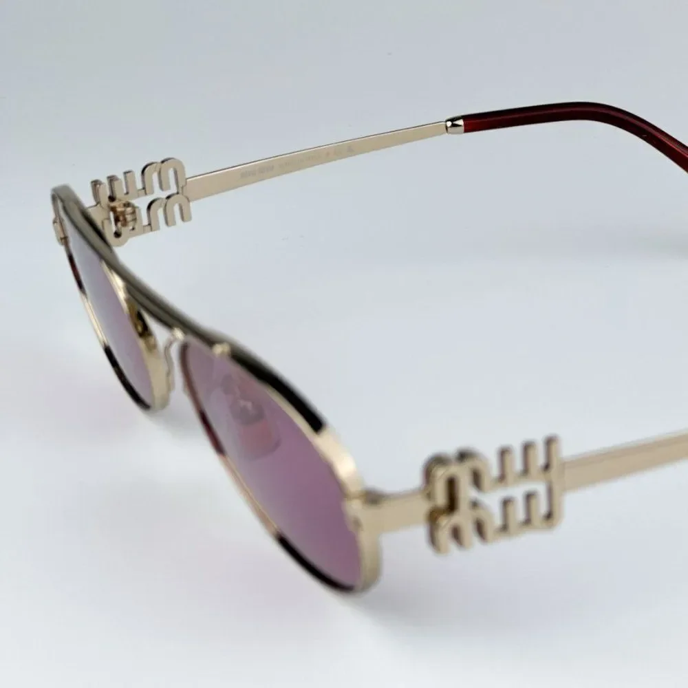 NEW Miu Miu MU54ZS ZVN50D Pale Gold Pink Mirror Silver Pilot Unisex Sunglasses - Picture 9 of 11